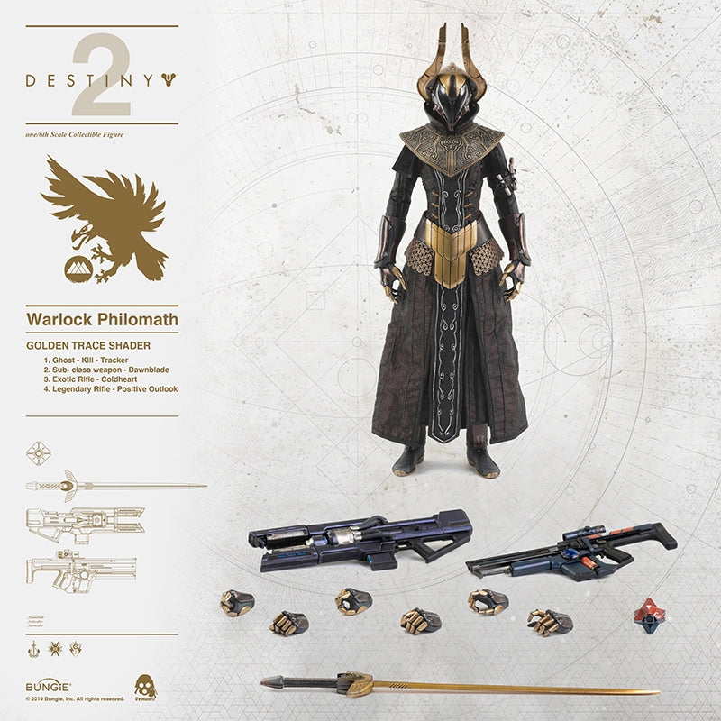 Destiny 2 ThreeZero Warlock Philomath Golden Trace Shader 1:6 Scale Action Figure